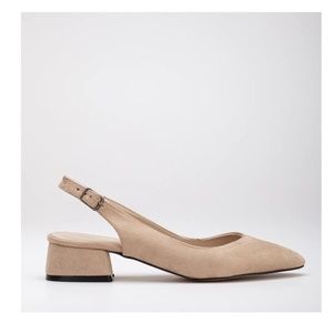 Beige Vegan Suede Slingback Block Heel
